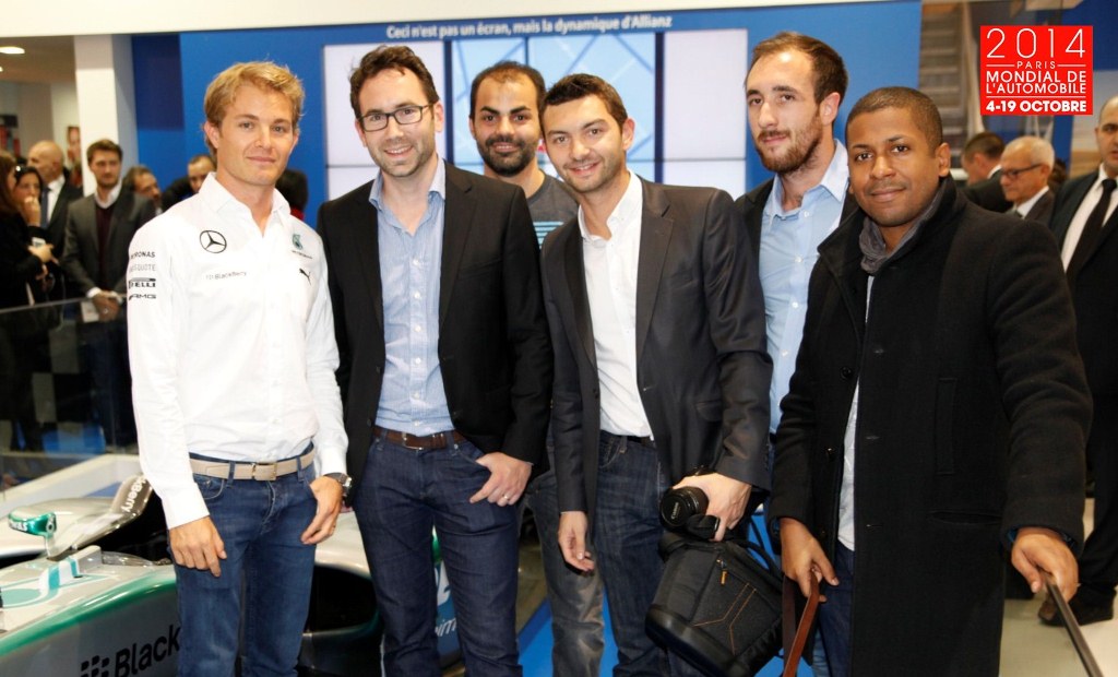 Nico Rosberg, Raphael Dauvergne au centre  (AutomotivPress), Osmani Tavares à droite (NoSite TV) - Mercedes - Mondial de l'Automobile de Paris 2014