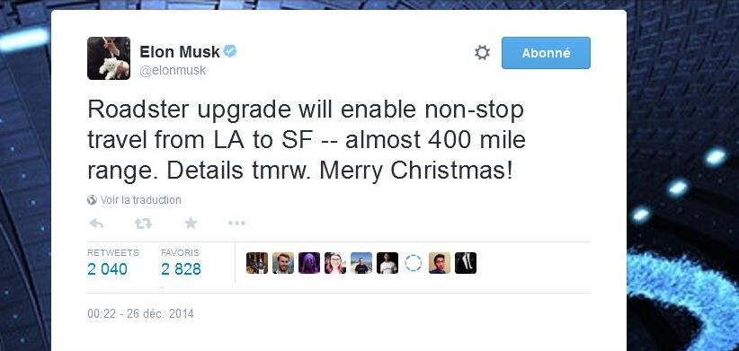 Tesla Roadster 3.0 Elon Musk tweet 2014 12 26