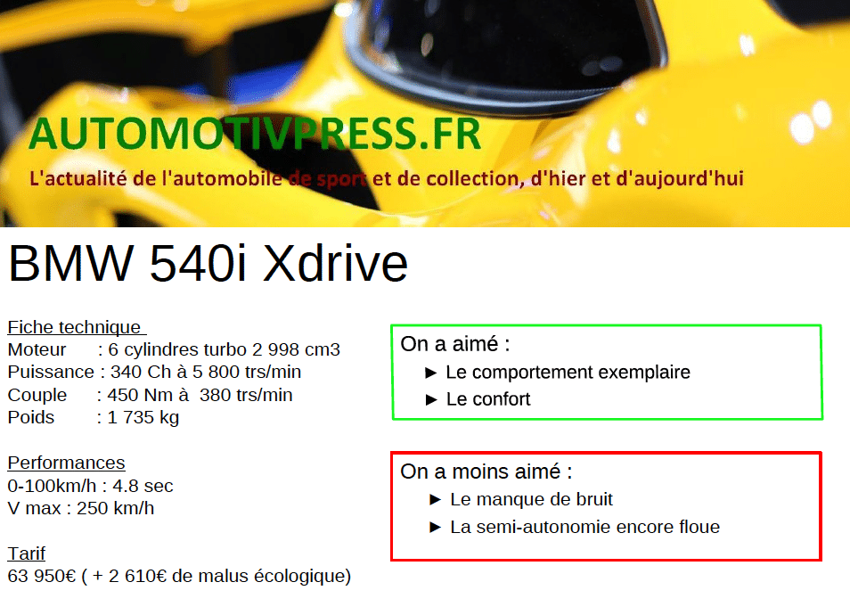 Fiche technique BMW 540i Xdrive