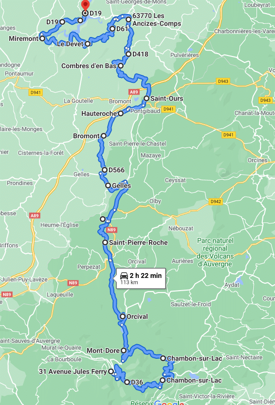 Jour 5 : Plateau du Cantal jusqu’à Besse puis juqu’aux Monts d’Auvergne pour finir autour des méandres de la Sioule et de Queuille jusqu’à Chatel Guyon