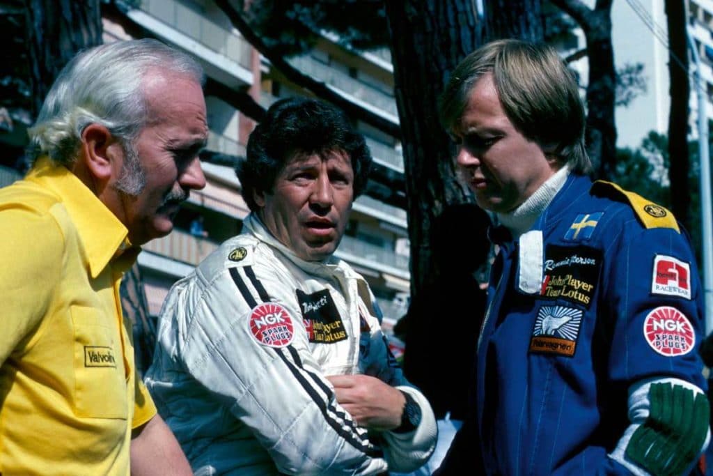 Colin Chapman, Mario Andretti, Ronnie Peterson - Team Lotus