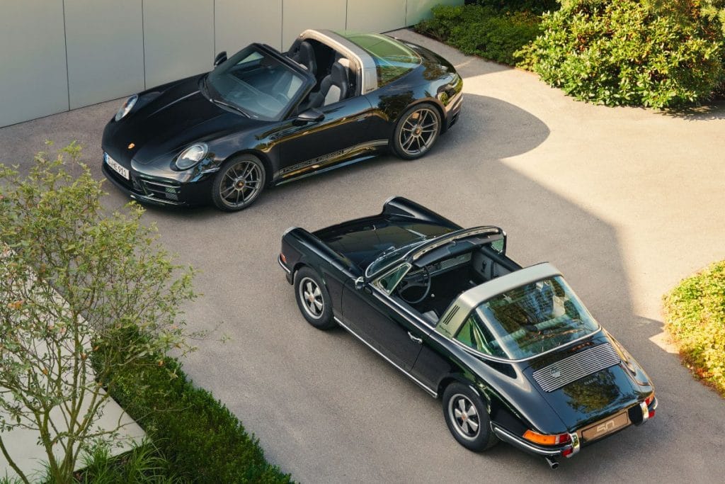 Porsche 911 Targa 4 GTS Edition 50 Years Porsche Design et 911 S 2.4 Targa 1972 restaurée par Porsche Classic