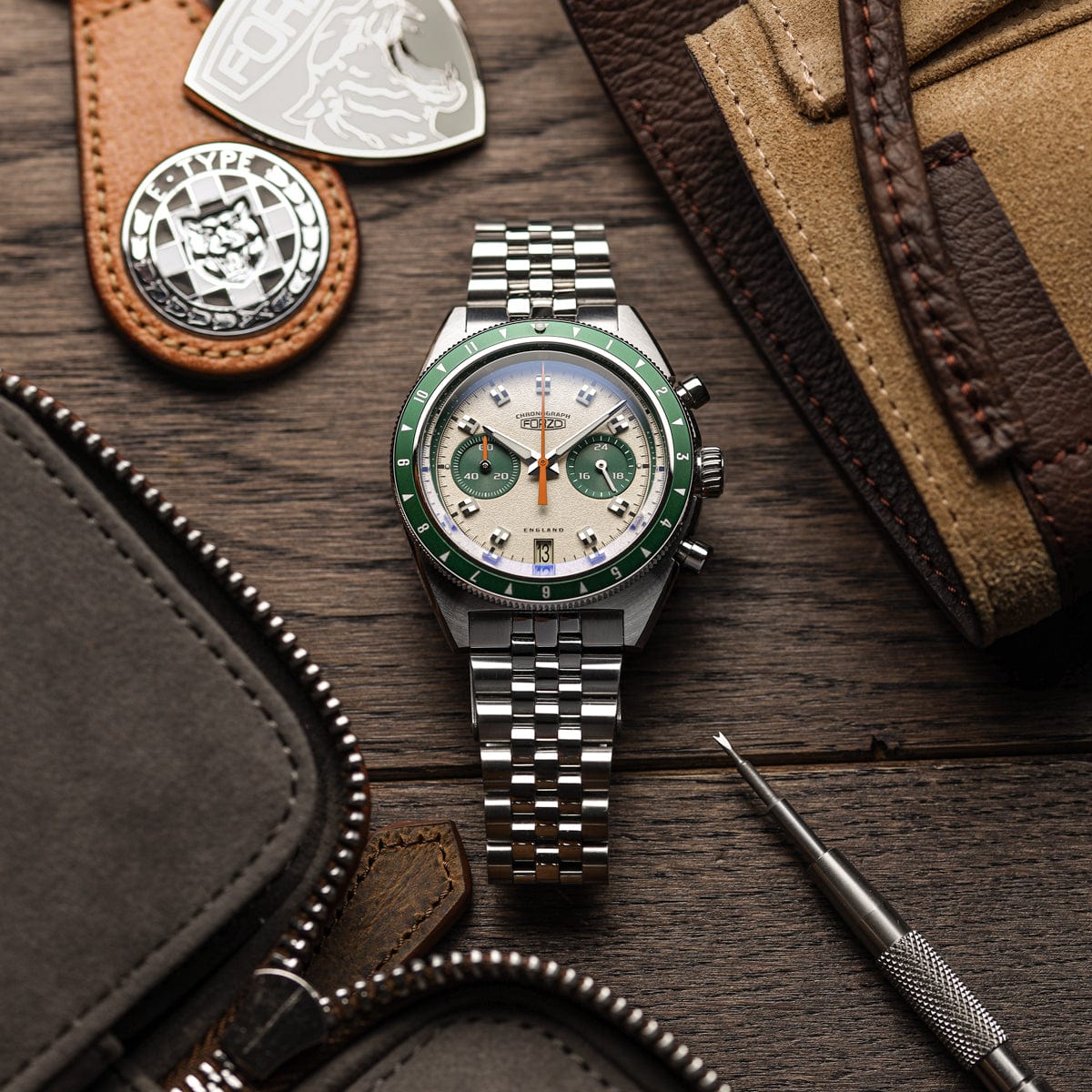 Forzo Drive King Chronograph Cream and Green Dial