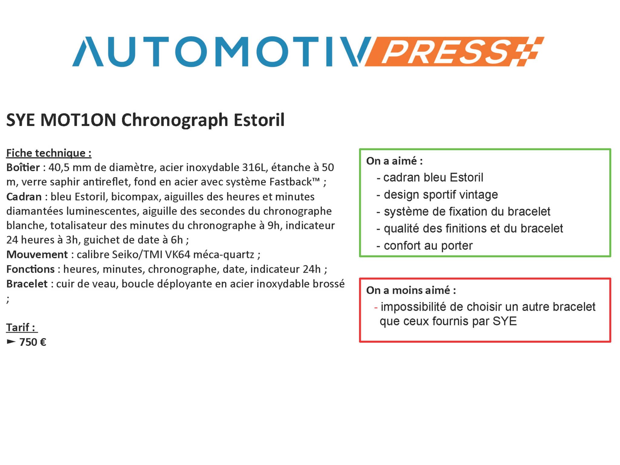 SYE MOT1ON Chronograph Estoril