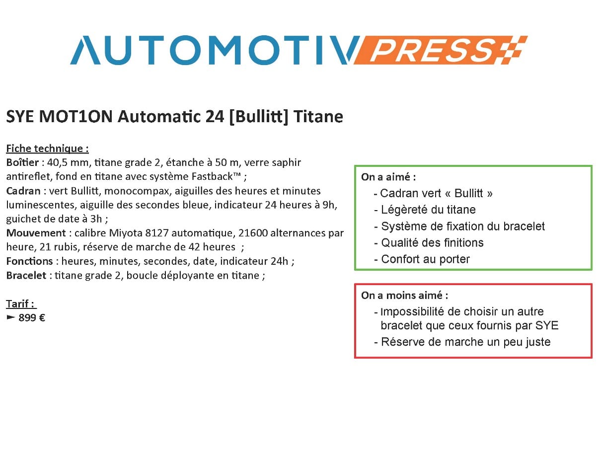 SYE MOT1ON Automatic 24 [Bullitt] Titane