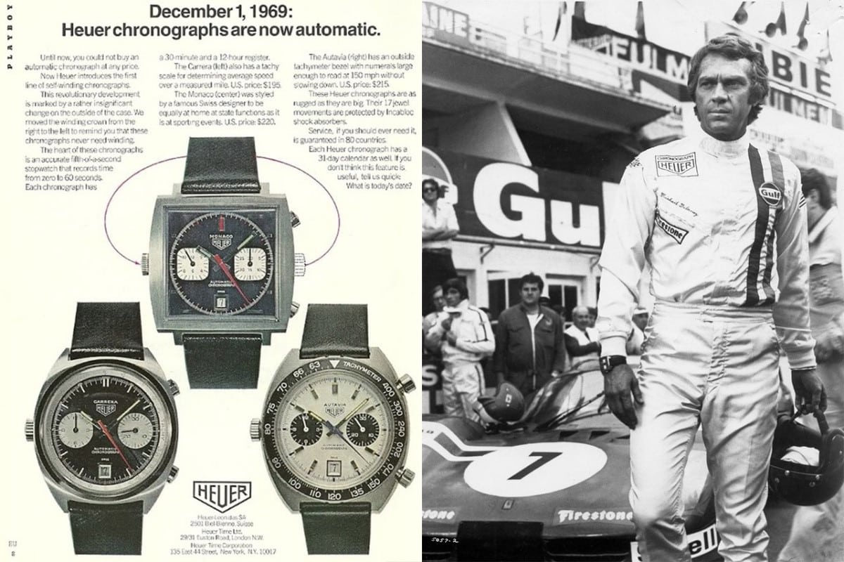 Publicité Tag Heuer - Monaco - Carrera - Autavia - Steve McQueen Le Mans
