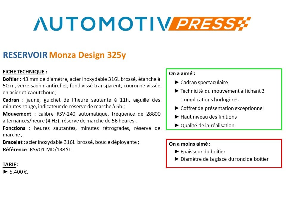 AutomotivPress - RESERVOIR x Monza Design 325y
